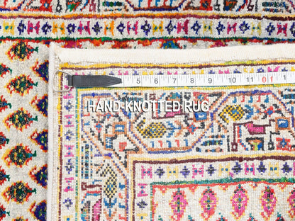 Sarouk Modern / Contemporary hand-knotted wool/sari silk runner in Beige, 2'4" x 10'2" — SKU O062330 (view 8)