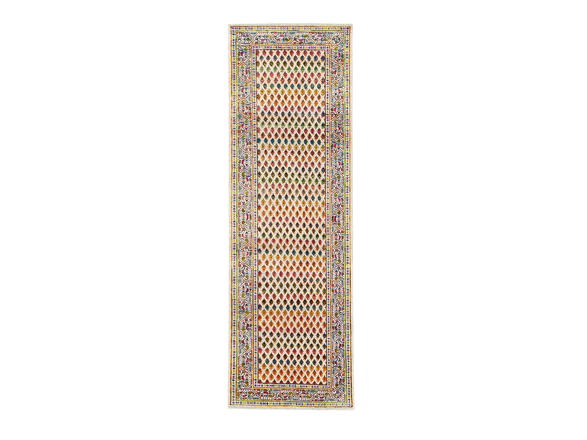 Sarouk Modern / Contemporary hand-knotted wool/sari silk runner in Beige, 2'7" x 8'1" — SKU O062331