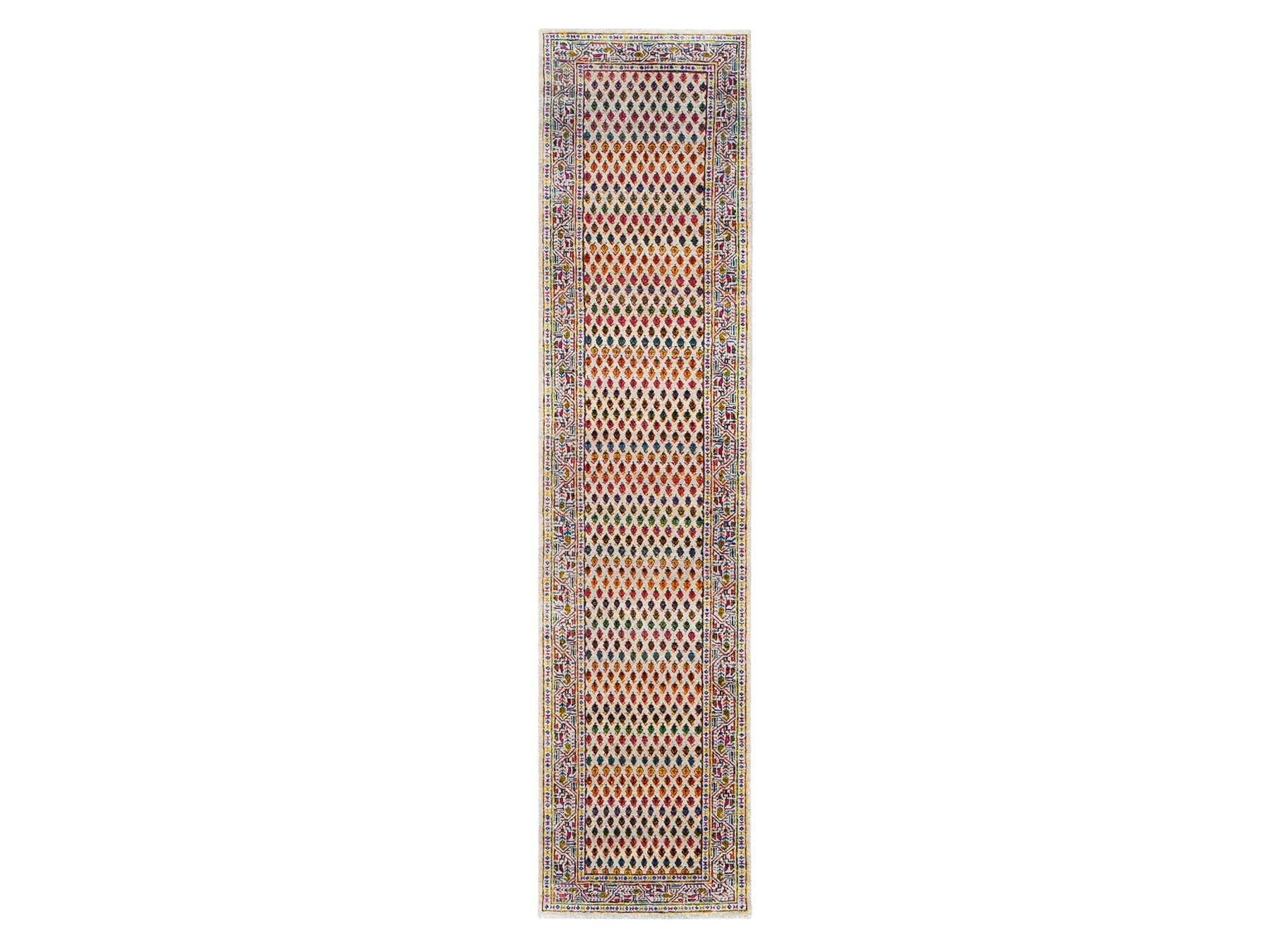 Beige 2'4" x 10'2" Modern / Contemporary Hand knotted Wool/Silk Rug - Sku: O062338