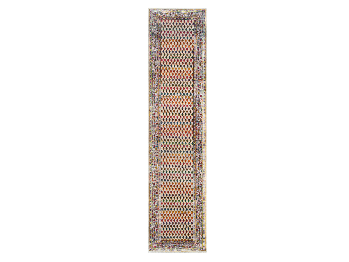 Sarouk Modern / Contemporary hand-knotted wool/sari silk runner in Beige, 2'4" x 10'2" — SKU O062338