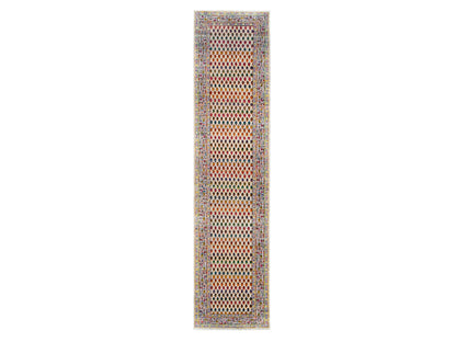 Sarouk Modern / Contemporary hand-knotted wool/sari silk runner in Beige, 2'4" x 10'2" — SKU O062338
