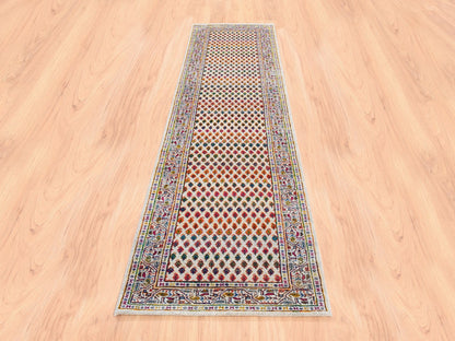 Sarouk Modern / Contemporary hand-knotted wool/sari silk runner in Beige, 2'4" x 10'2" — SKU O062338 (view 2)