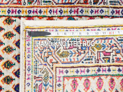 Sarouk Modern / Contemporary hand-knotted wool/sari silk runner in Beige, 2'4" x 10'2" — SKU O062338 (view 8)