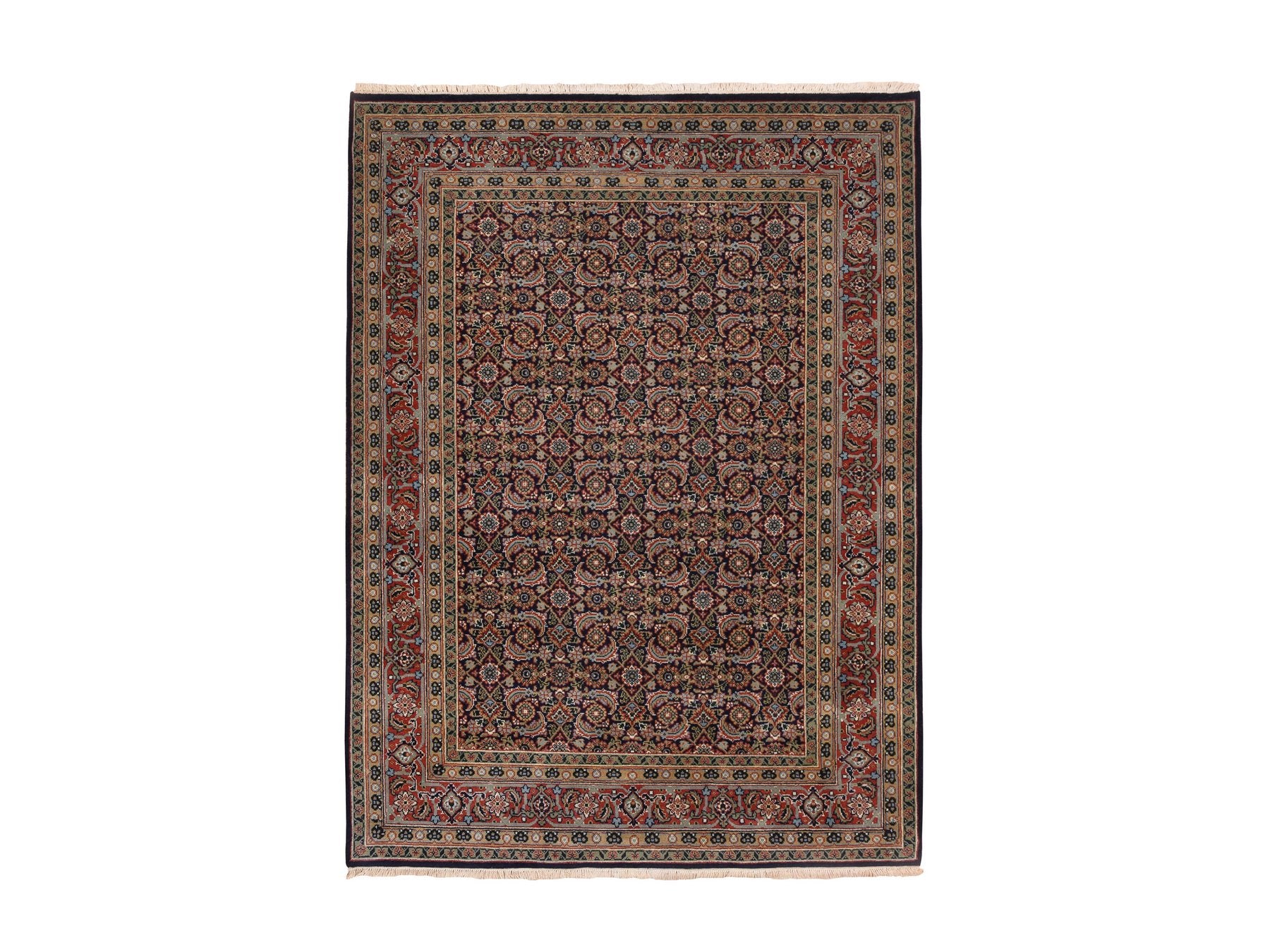 Fine Oriental hand-knotted wool/silk rug in Black & Red, 5'1" x 7'1" — SKU O062342