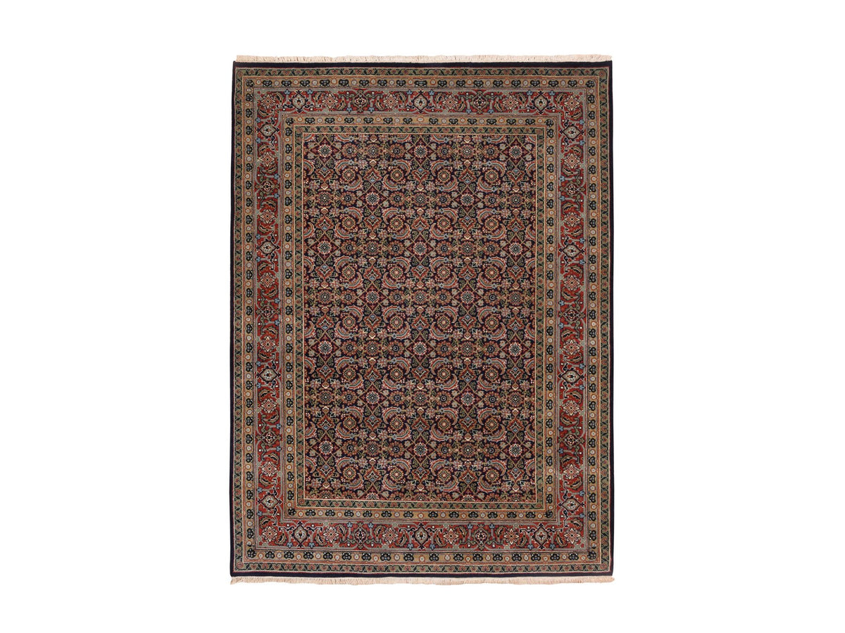 Fine Oriental hand-knotted wool/silk rug in Black & Red, 5'1" x 7'1" — SKU O062342