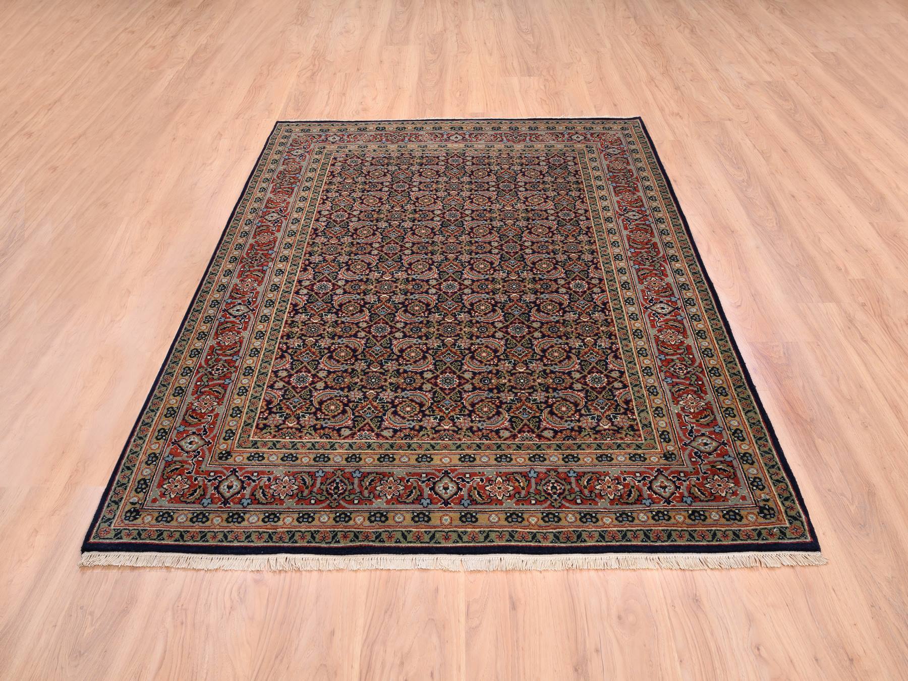 Fine Oriental hand-knotted wool/silk rug in Black & Red, 5'1" x 7'1" — SKU O062342 (view 2)