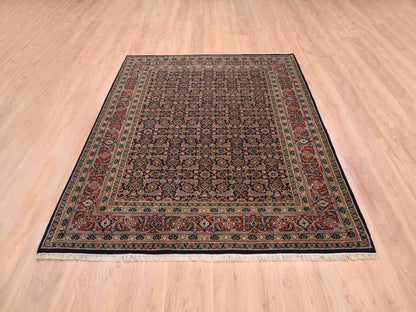 Fine Oriental hand-knotted wool/silk rug in Black & Red, 5'1" x 7'1" — SKU O062342 (view 2)