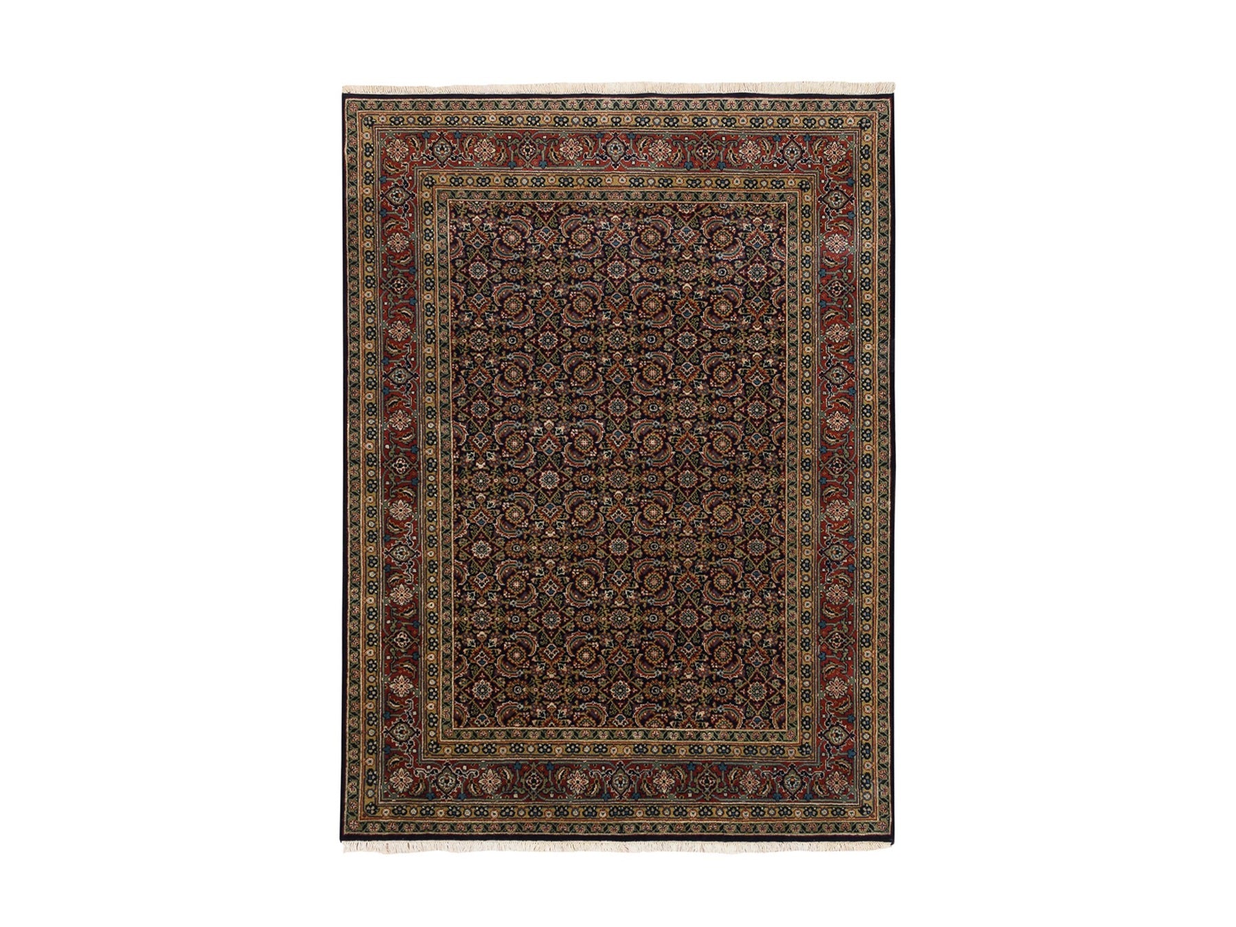 Fine Oriental hand-knotted wool/silk rug in Black & Red, 5'1" x 7'1" — SKU O062343