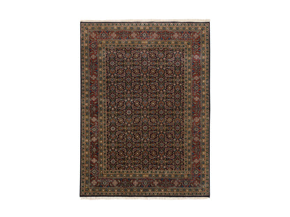 Fine Oriental hand-knotted wool/silk rug in Black & Red, 5'1" x 7'1" — SKU O062343