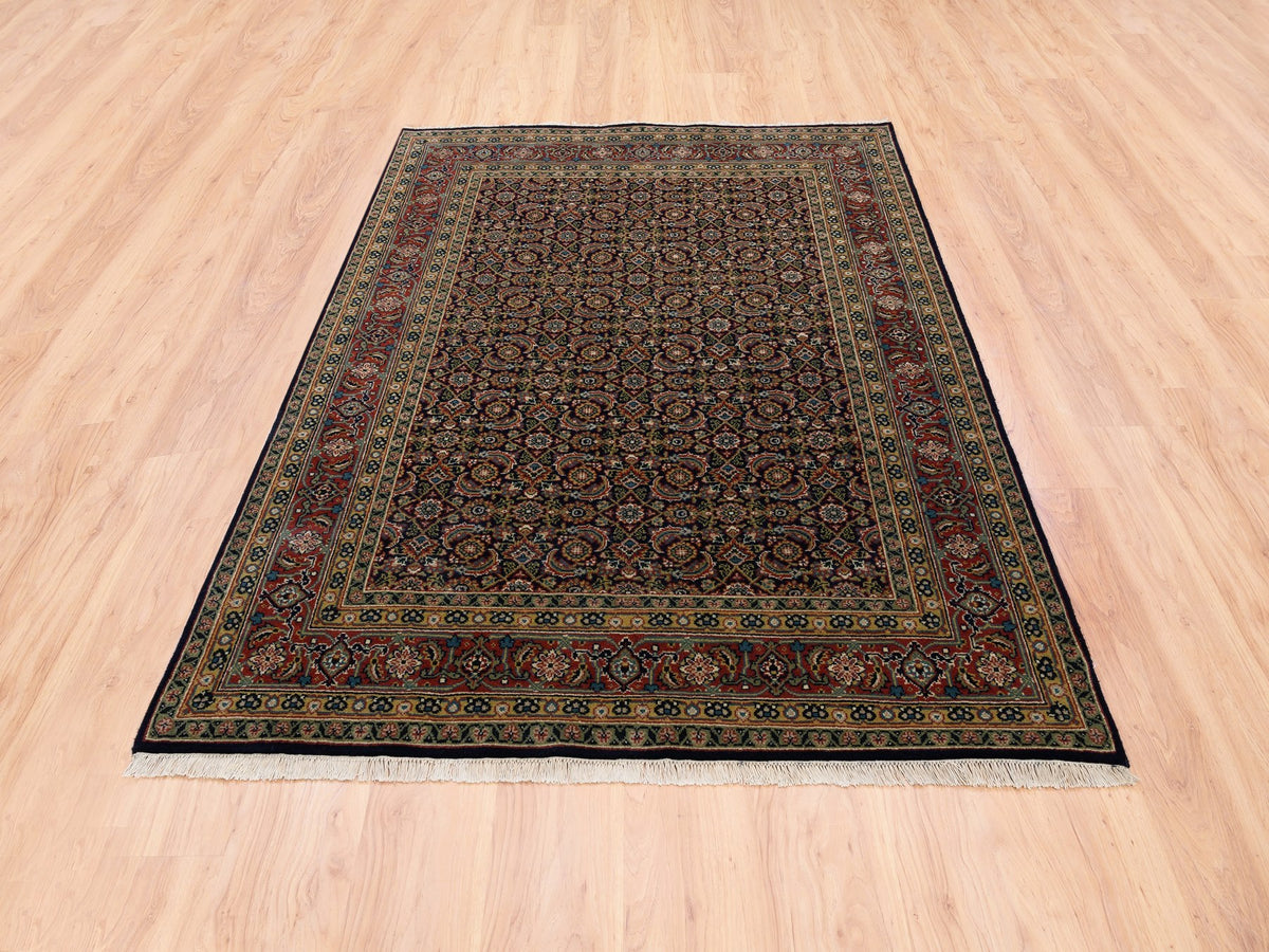 Fine Oriental hand-knotted wool/silk rug in Black & Red, 5'1" x 7'1" — SKU O062343 (view 2)