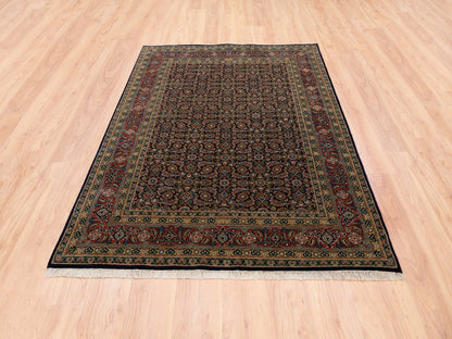 Fine Oriental hand-knotted wool/silk rug in Black & Red, 5'1" x 7'1" — SKU O062343 (view 2)