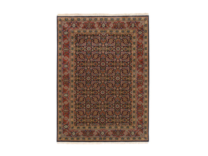 Fine Oriental hand-knotted wool/silk rug in Black & Red, 4' x 6' — SKU O062346