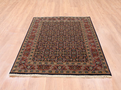 Fine Oriental hand-knotted wool/silk rug in Black & Red, 4' x 6' — SKU O062346 (view 2)