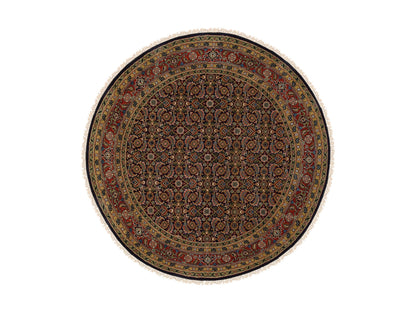 Fine Oriental hand-knotted wool/silk rug in Black & Red, 5'9" x 5'9" — SKU O062349