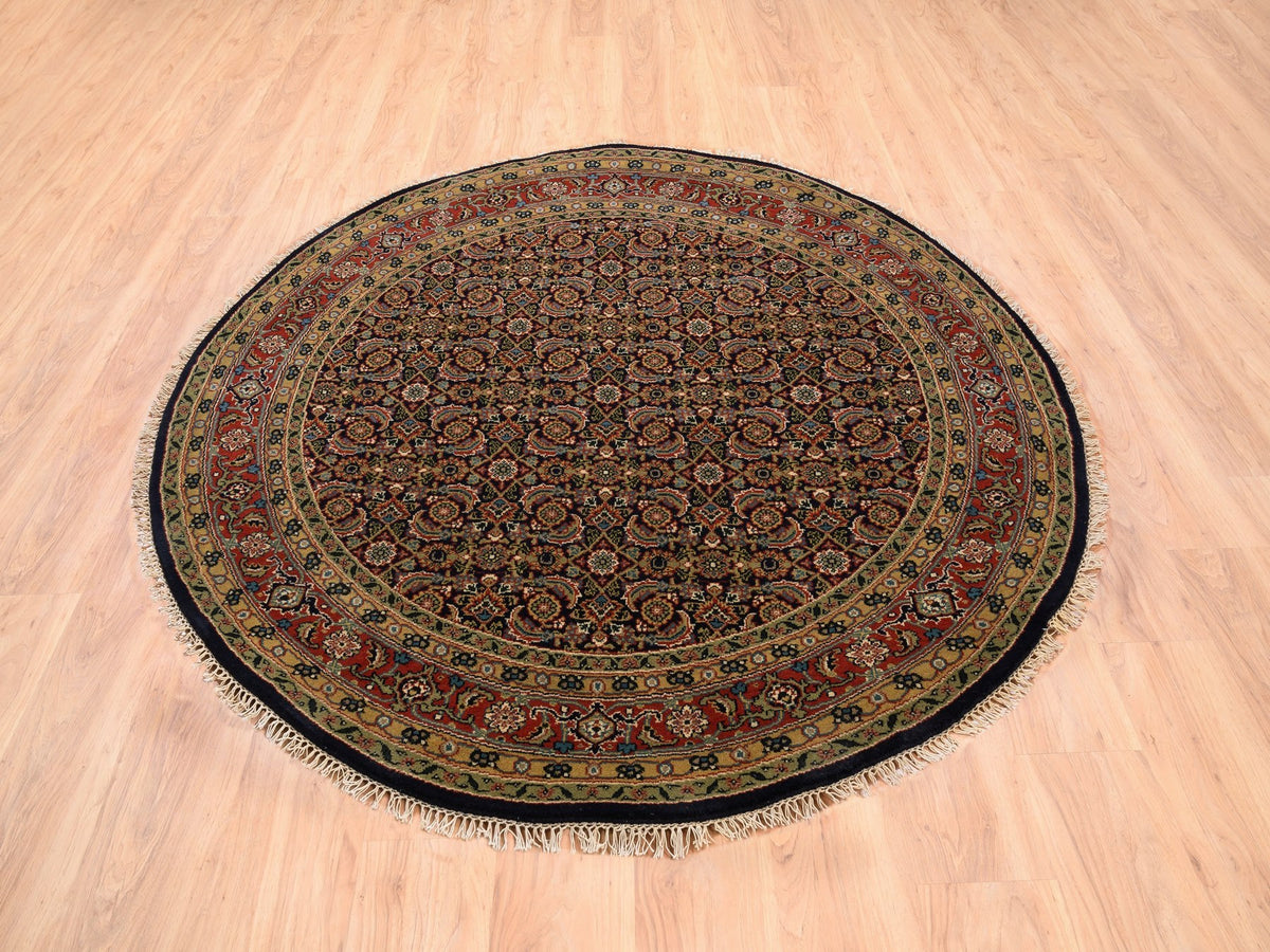 Fine Oriental hand-knotted wool/silk rug in Black & Red, 5'9" x 5'9" — SKU O062349 (view 2)