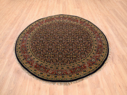 Fine Oriental hand-knotted wool/silk rug in Black & Red, 5'9" x 5'9" — SKU O062349 (view 2)