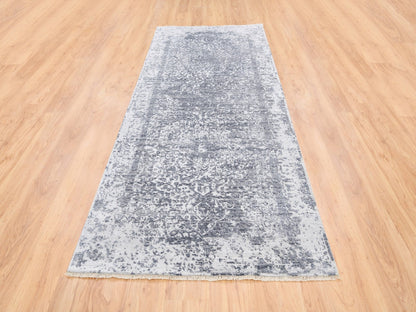 Grey 4'1" x 10'0" Transitional Hand knotted Wool/Silk Rug - Sku: O062355