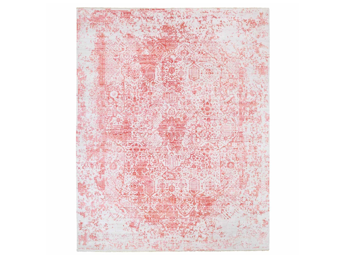 Transitional hand-knotted wool/pure silk rug in Pink, 12'2" x 15' — SKU O062356