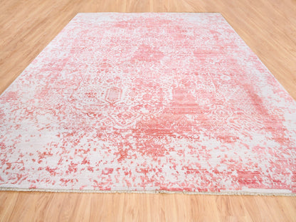 Pink 12'2" x 15'0" Transitional Hand knotted Wool/Silk Rug - Sku: O062356