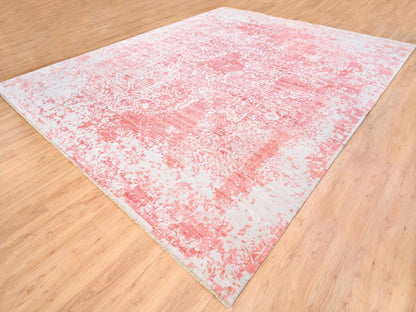 Transitional hand-knotted wool/pure silk rug in Pink, 12'2" x 15' — SKU O062356 (view 3)