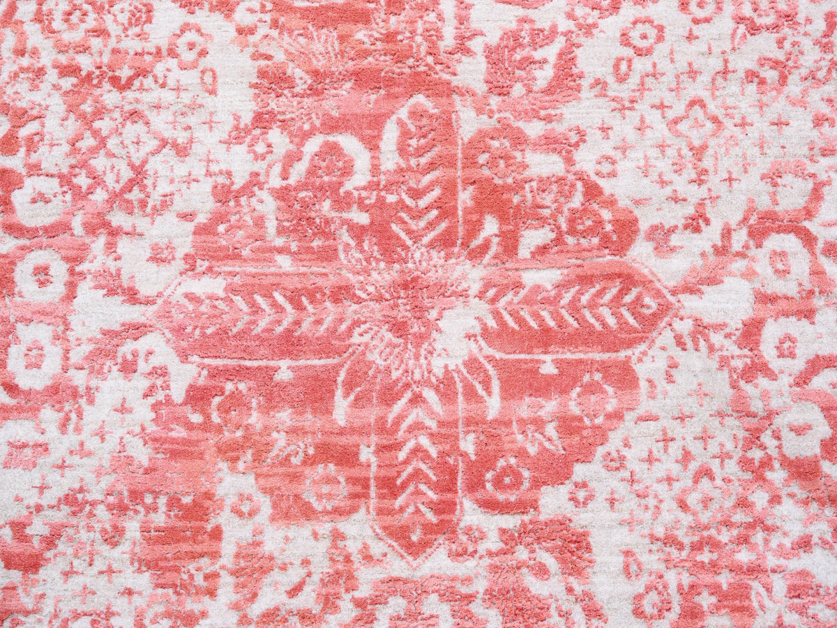 Transitional hand-knotted wool/pure silk rug in Pink, 12'2" x 15' — SKU O062356 (view 8)