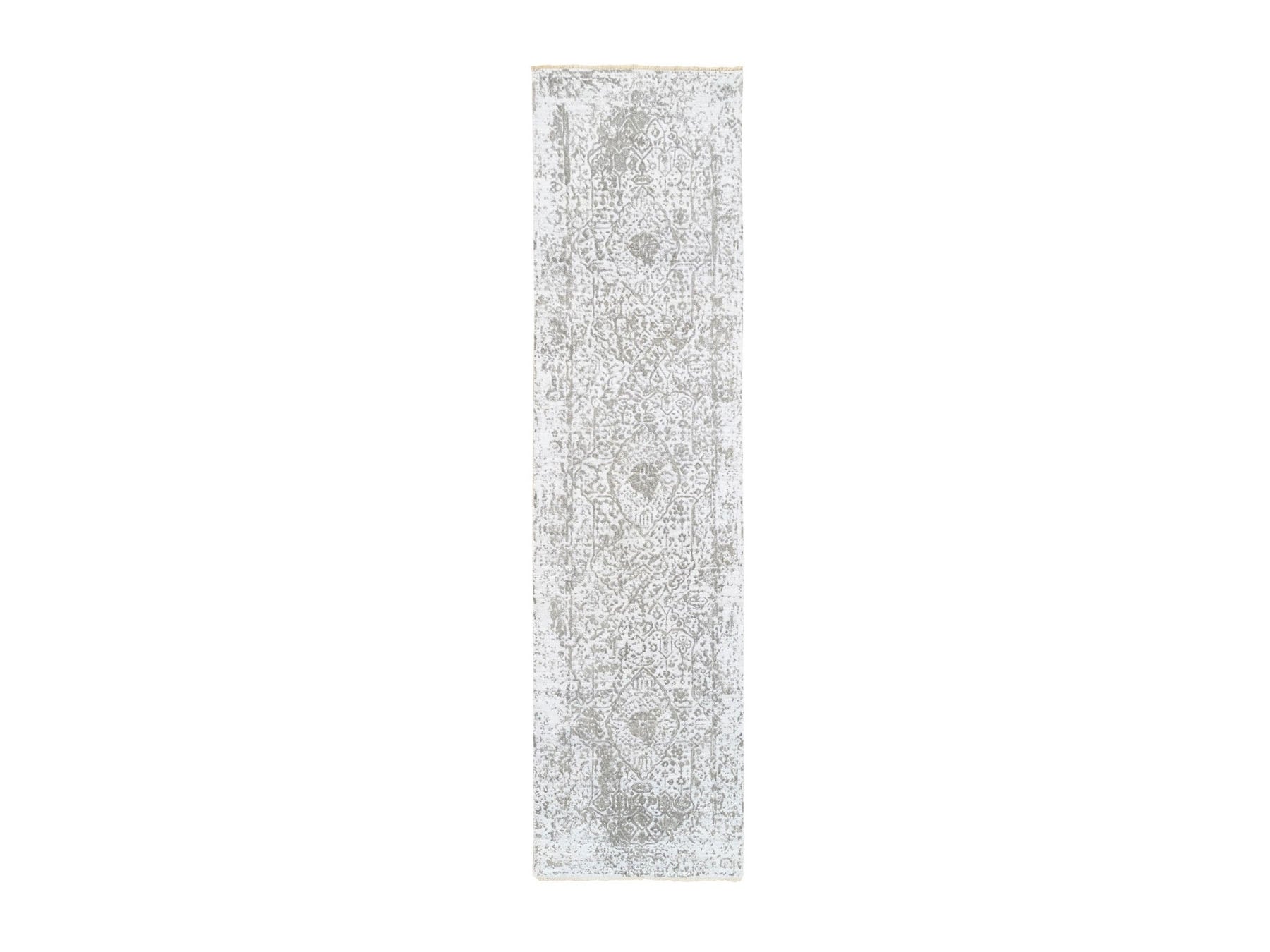 Gray 2'7" x 10'0" Transitional Hand knotted Wool/Silk Rug - Sku: O062361