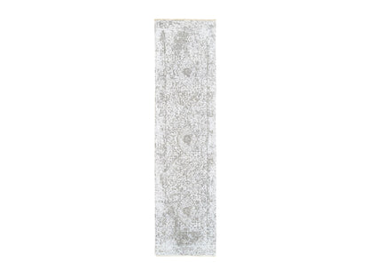 Grey 2'7" x 10'0" Transitional Hand knotted Wool/Silk Rug - Sku: O062361