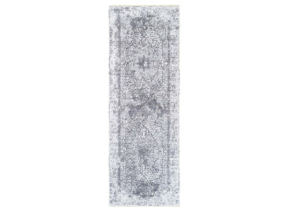 Grey 4'1" x 12'1" Transitional Hand knotted Wool/Silk Rug - Sku: O062367