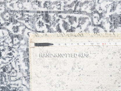 Grey 4'1" x 12'1" Transitional Hand knotted Wool/Silk Rug - Sku: O062367