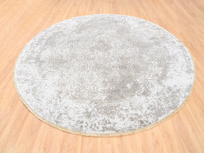 Grey 10'0" x 10'0" Transitional Hand knotted Wool/Silk Rug - Sku: O062368