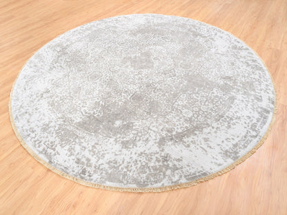 Grey 10'0" x 10'0" Transitional Hand knotted Wool/Silk Rug - Sku: O062368