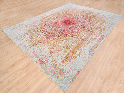 Pink 9'1" x 12'0" Modern / Contemporary Hand knotted Wool/Silk Rug - Sku: O062373