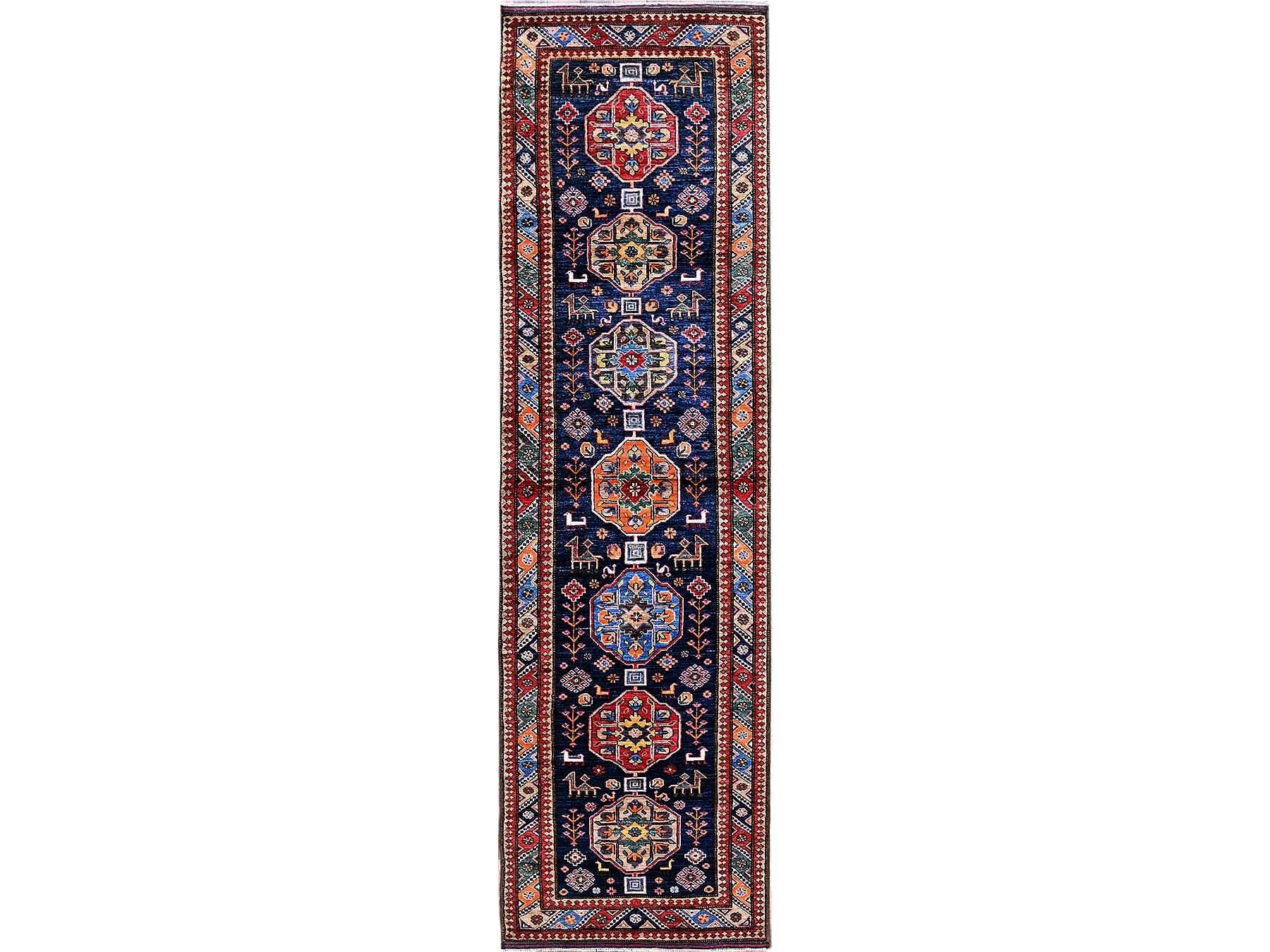 Blue 2'8" x 9'6" Tribal Hand knotted Wool Rug - Sku: O0623