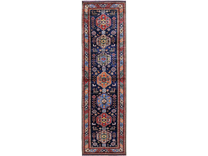 Blue 2'8" x 9'6" Kazak Hand knotted Wool Rug - Sku: O0623