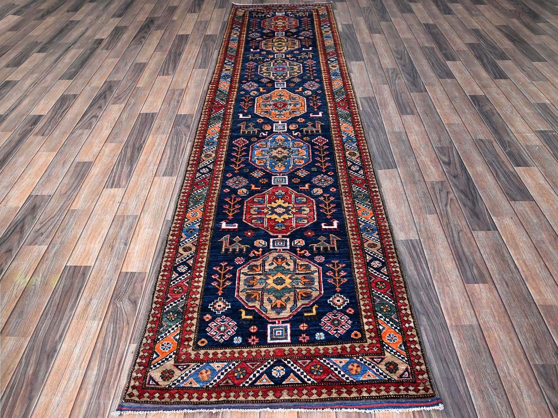 Blue 2'8" x 9'6" Tribal Hand knotted Wool Rug - Sku: O0623