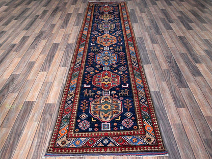 Blue 2'8" x 9'6" Kazak Hand knotted Wool Rug - Sku: O0623