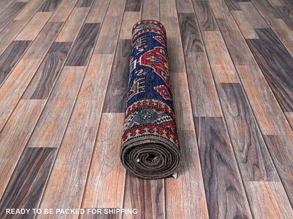 Blue 2'8" x 9'6" Kazak Hand knotted Wool Rug - Sku: O0623