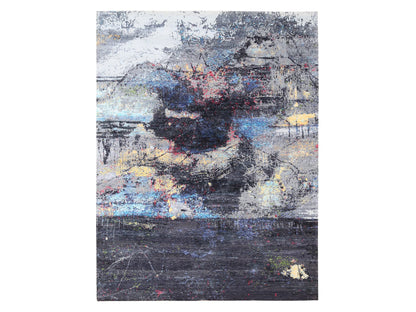 Modern / Contemporary hand-knotted wool/silk rug in Black, 8' x 10' — SKU O062407