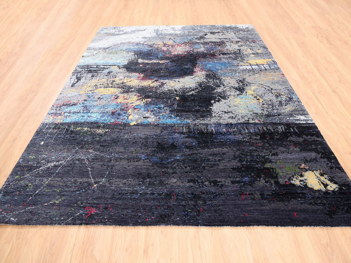 Modern / Contemporary hand-knotted wool/silk rug in Black, 8' x 10' — SKU O062407 (view 2)