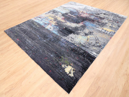 Modern / Contemporary hand-knotted wool/silk rug in Black, 8' x 10' — SKU O062407 (view 3)