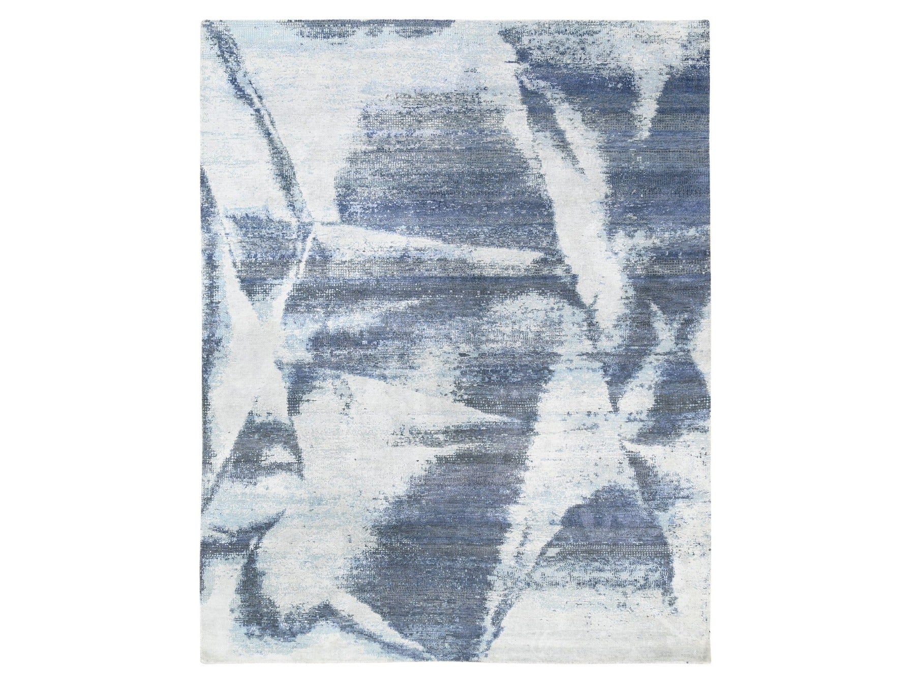 Modern / Contemporary hand-knotted wool/silk rug in Blue, 7'10" x 10' — SKU O062411