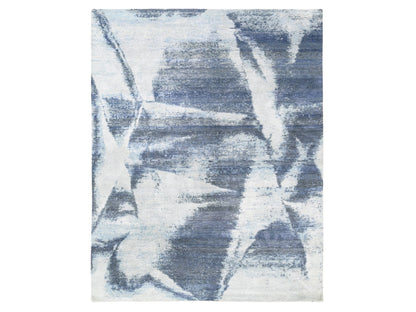 Modern / Contemporary hand-knotted wool/silk rug in Blue, 7'10" x 10' — SKU O062411