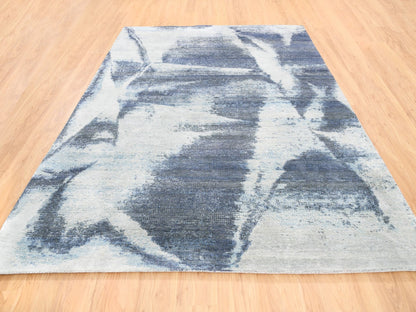Blue 7'10" x 10'0" Modern and Contemporary Hand knotted Wool/Silk Rug - Sku: O062411