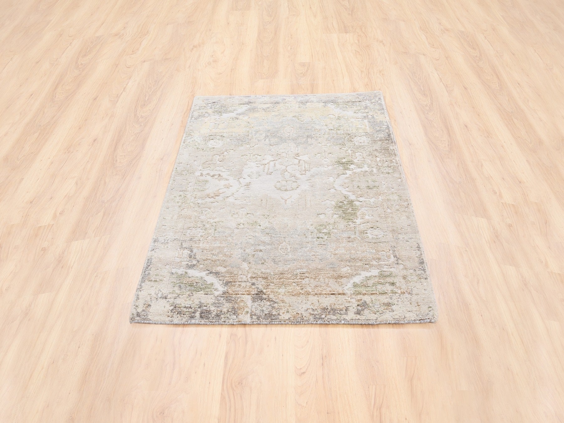 Modern / Contemporary hand-knotted wool/silk rug in Beige, 3' x 5' — SKU O062431 (view 2)