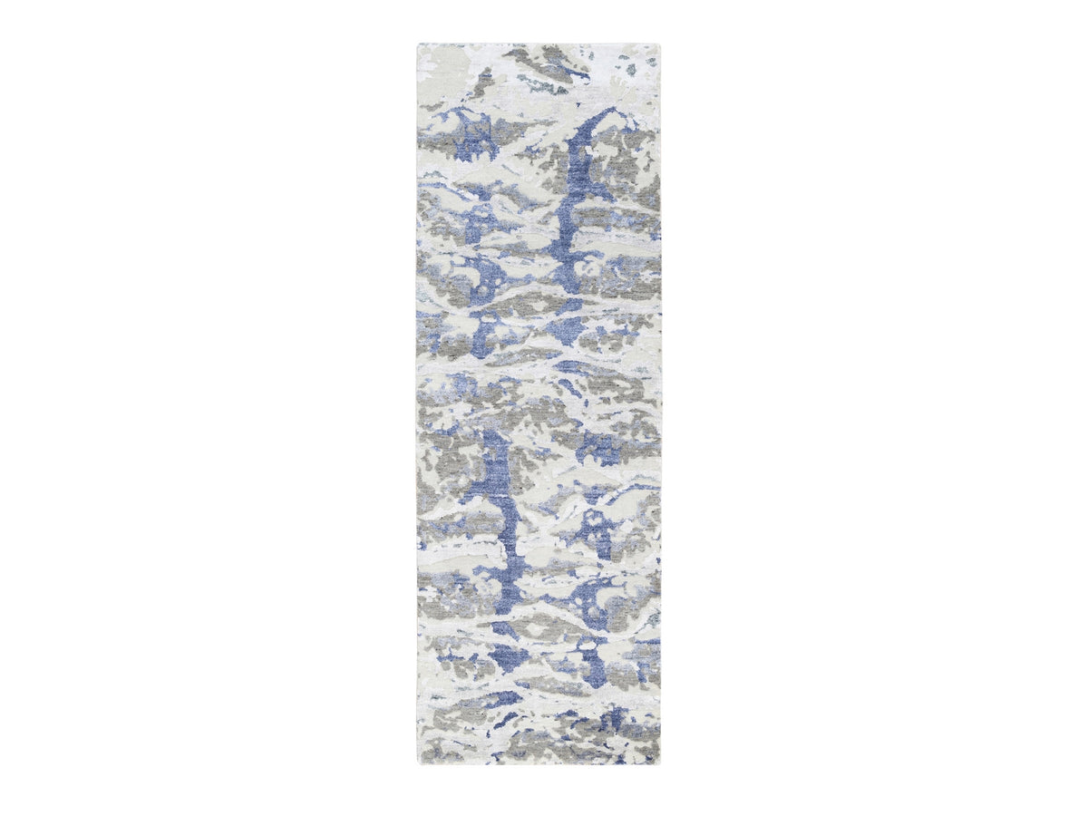 Modern / Contemporary hand-knotted wool/silk runner in Gray, 2'7" x 8' — SKU O062434
