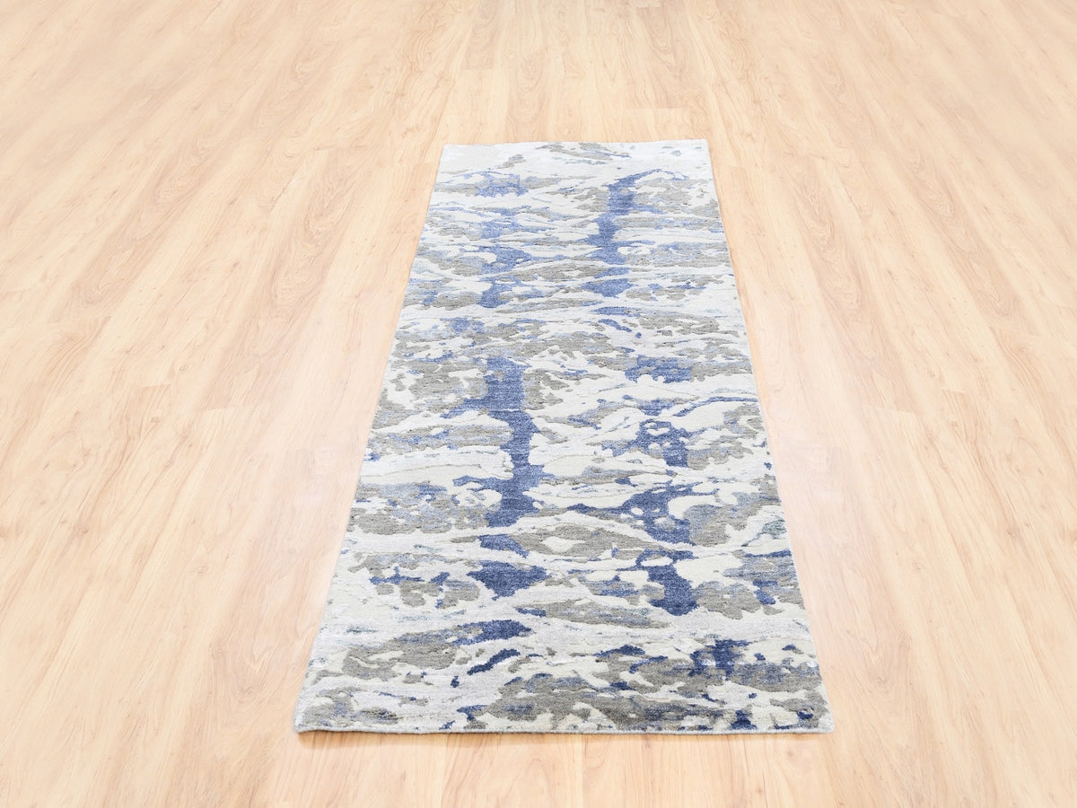 Modern / Contemporary hand-knotted wool/silk runner in Gray, 2'7" x 8' — SKU O062434 (view 2)