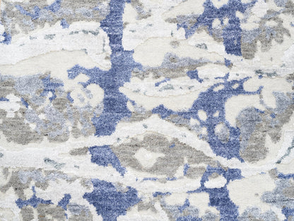 Grey 2'7" x 8'0" Modern / Contemporary Hand knotted Wool/Silk Rug - Sku: O062434