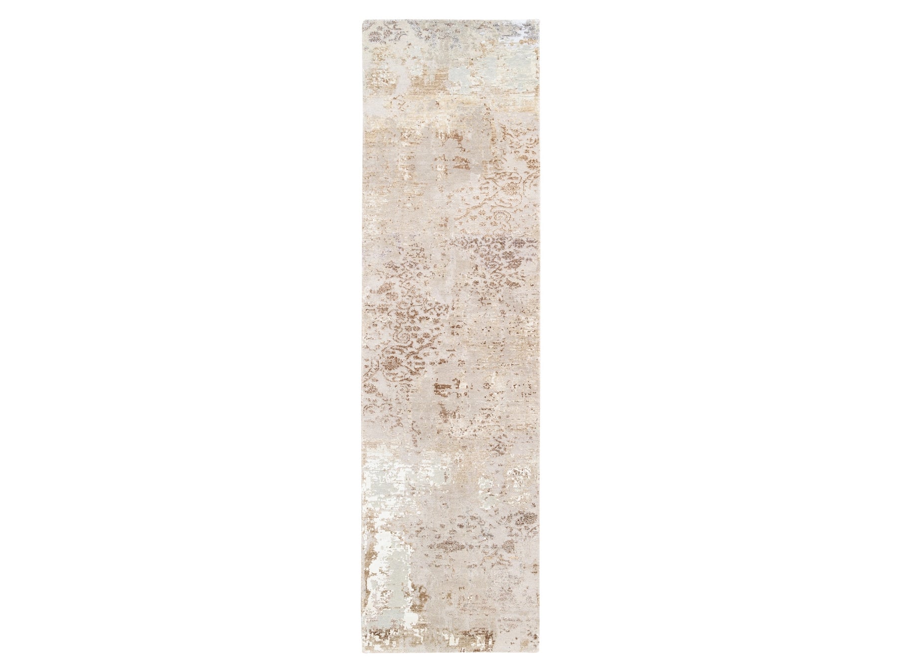 Beige 2'9" x 10'0" Modern / Contemporary Hand knotted Wool/Silk Rug - Sku: O062437
