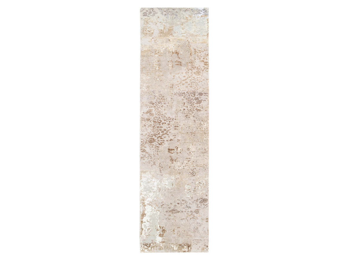 Modern / Contemporary hand-knotted wool/silk runner in Beige, 2'9" x 10' — SKU O062437