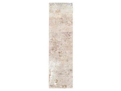 Modern / Contemporary hand-knotted wool/silk runner in Beige, 2'9" x 10' — SKU O062437